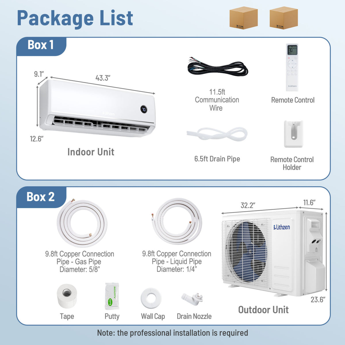 24,000 BTU mini split indoor air handler and outdoor condenser