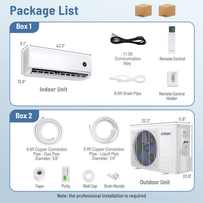 24,000 BTU mini split indoor air handler and outdoor condenser