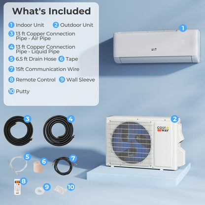 Airtural 12,000 BTU mini split indoor air handler and outdoor condenser, view 2