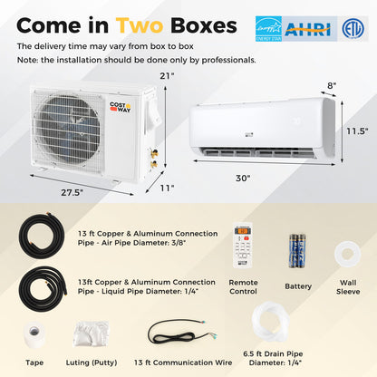 Airtural 12,000 BTU mini split installation kit contents