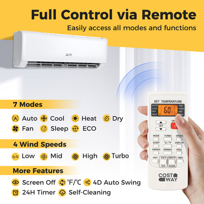 Airtural 18,000 BTU mini split remote control