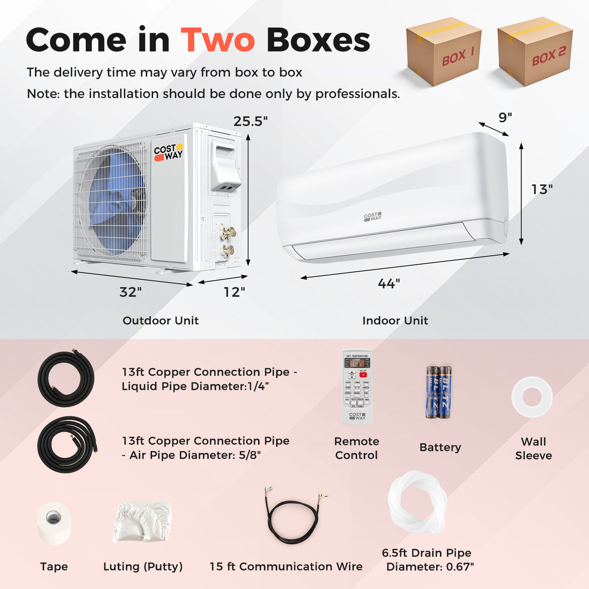 Blast 24,000 BTU mini split installation kit contents, view 2