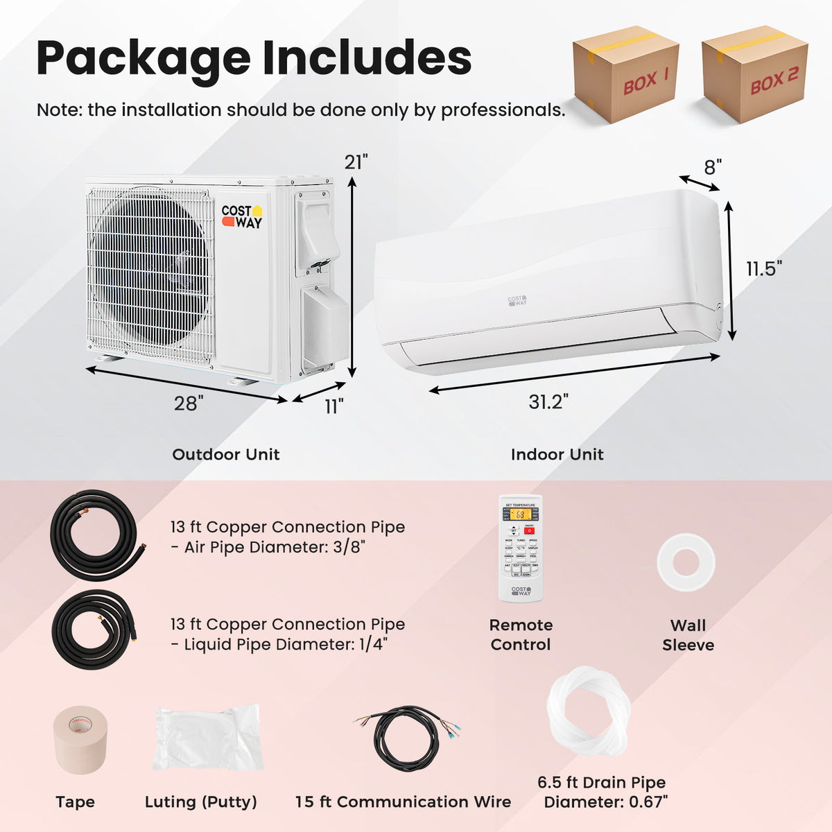 Blast 9,000 BTU mini split indoor air handler and outdoor condenser