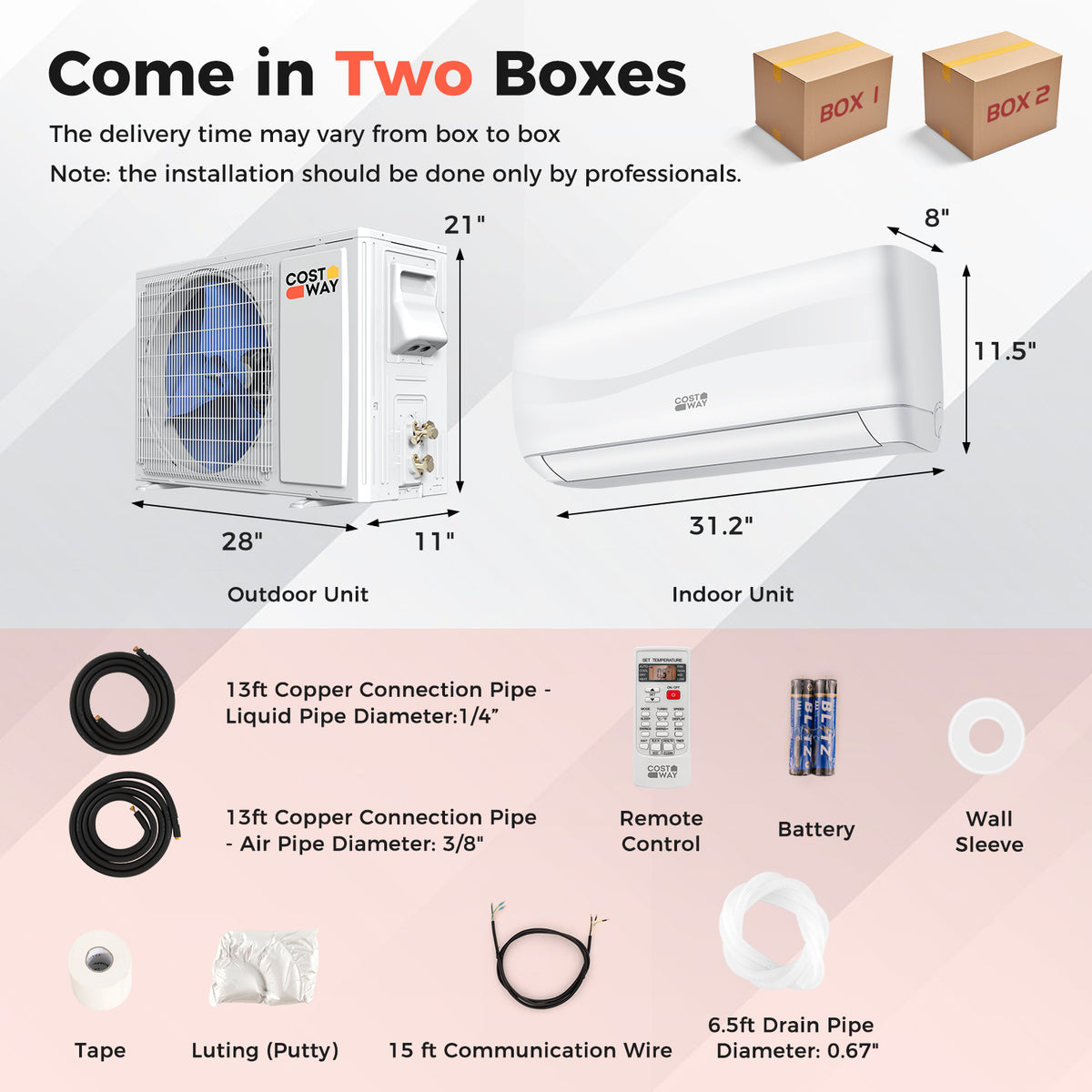 Blast 9,000 BTU mini split installation kit contents, view 2