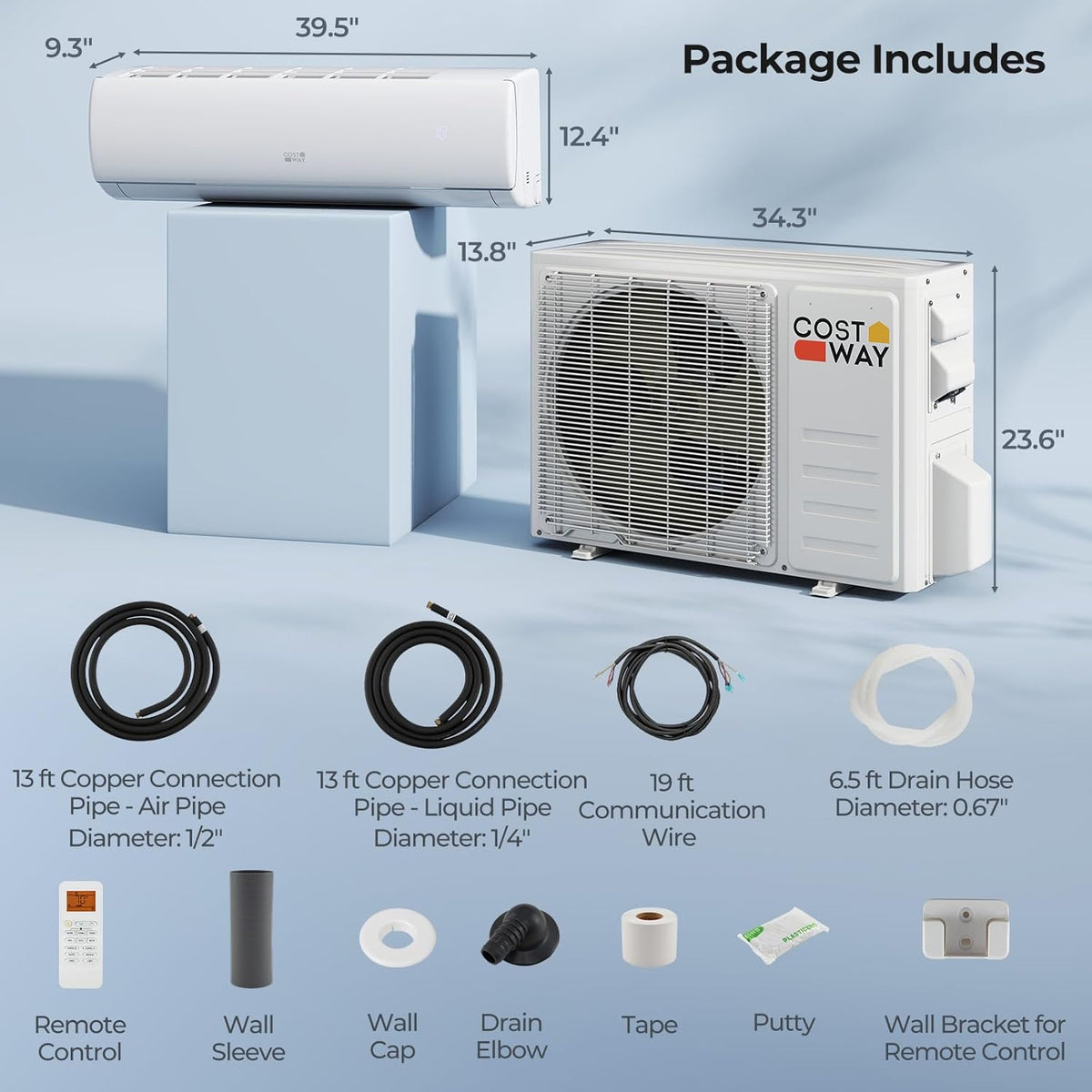 EchoCool 23,000 BTU mini split installation kit contents