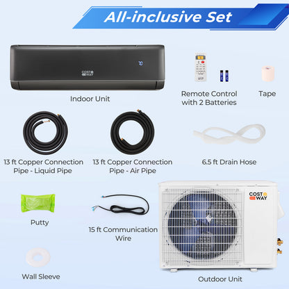 GreyVolt 18,000 BTU mini split indoor air handler and outdoor condenser, gray panel