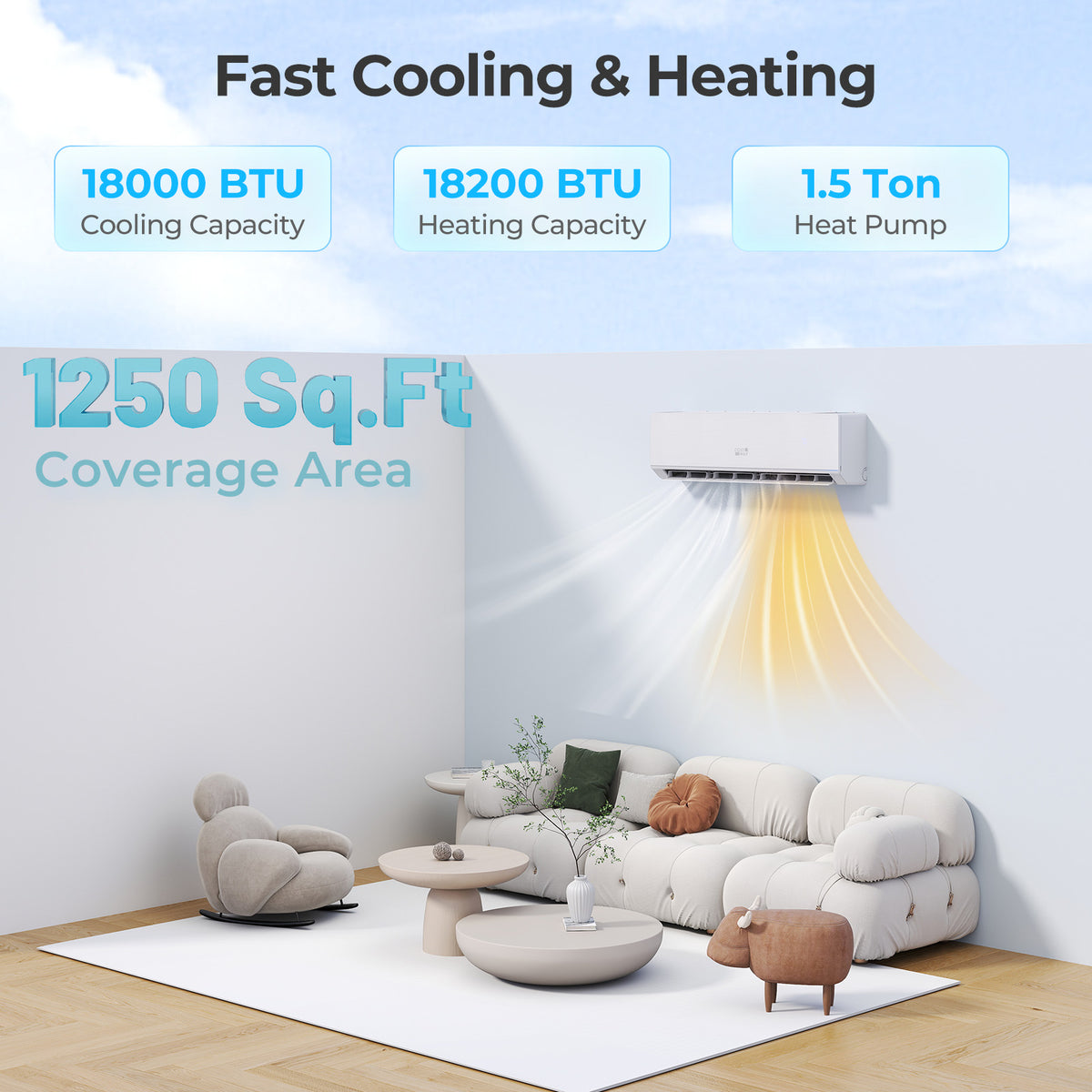 SEERXtreme 18,000 BTU mini split installed in a room, view 2